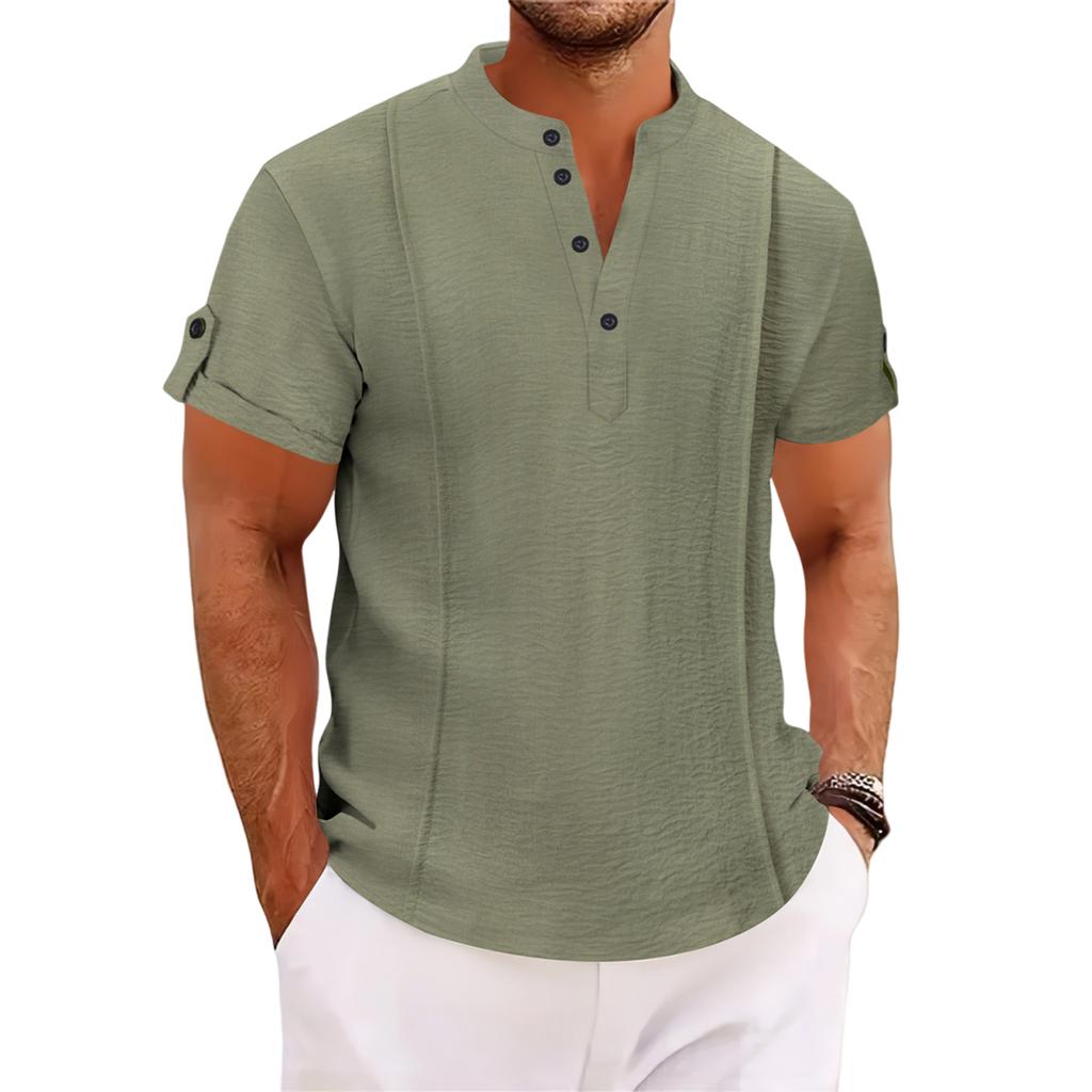 Summer Men Stand Collar Short Sleeve T-shirt Men