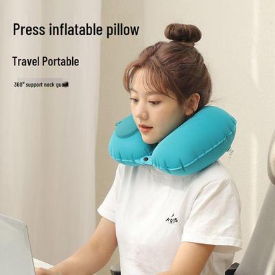 Oreiller de cou portable en forme de U pour voiture, avion et voyage - Gonflable et compressible