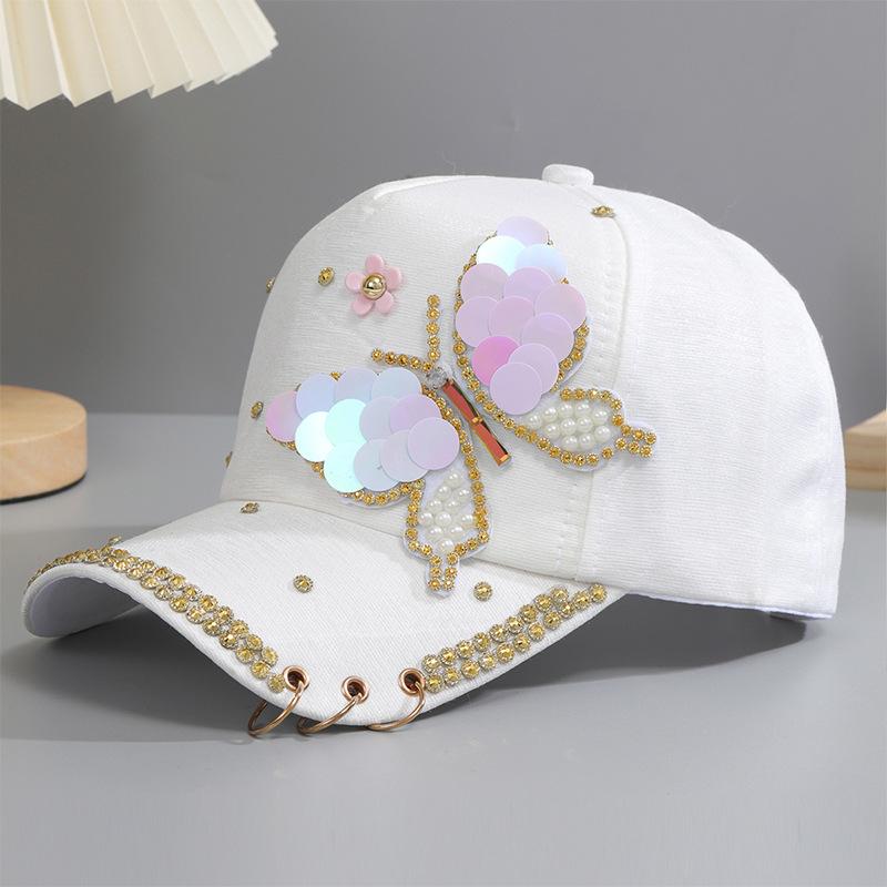 Heavy industry cap women's summer new butterfly baseball cap trendy fashion versatile sequined outdoor sun hat