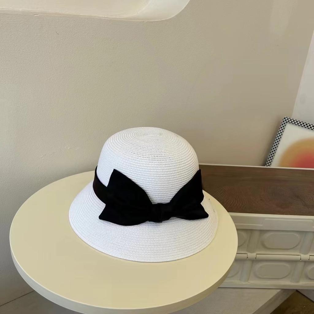 Travel version sun hat women's spring and summer new woven straw hat French elegant sunshade basin hat bucket hat