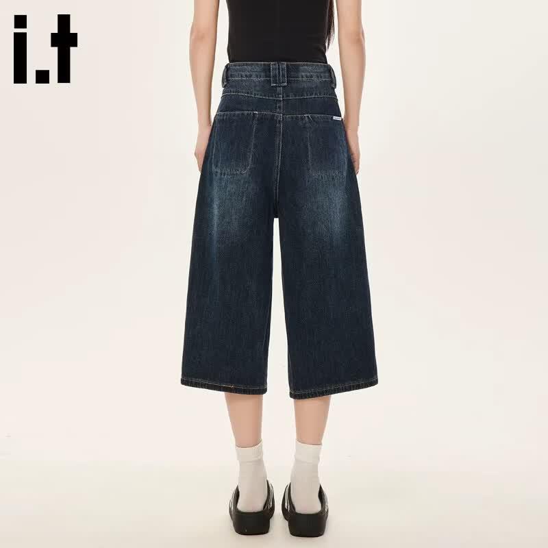 :CHOCOOLATEit Women's Retro Blue Wide-Leg Capri Jeans