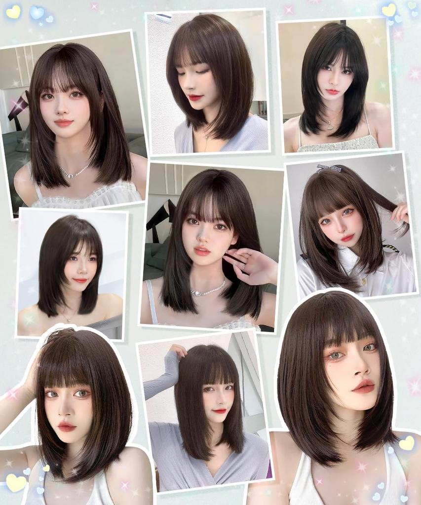 AISIQUEENS Women's Semi-Long Full Bob Wig with Light Bangs, Perfect for Crossdressing, Natural-Looking, Heat-Resistant, and Everyday Use, Includes Wig