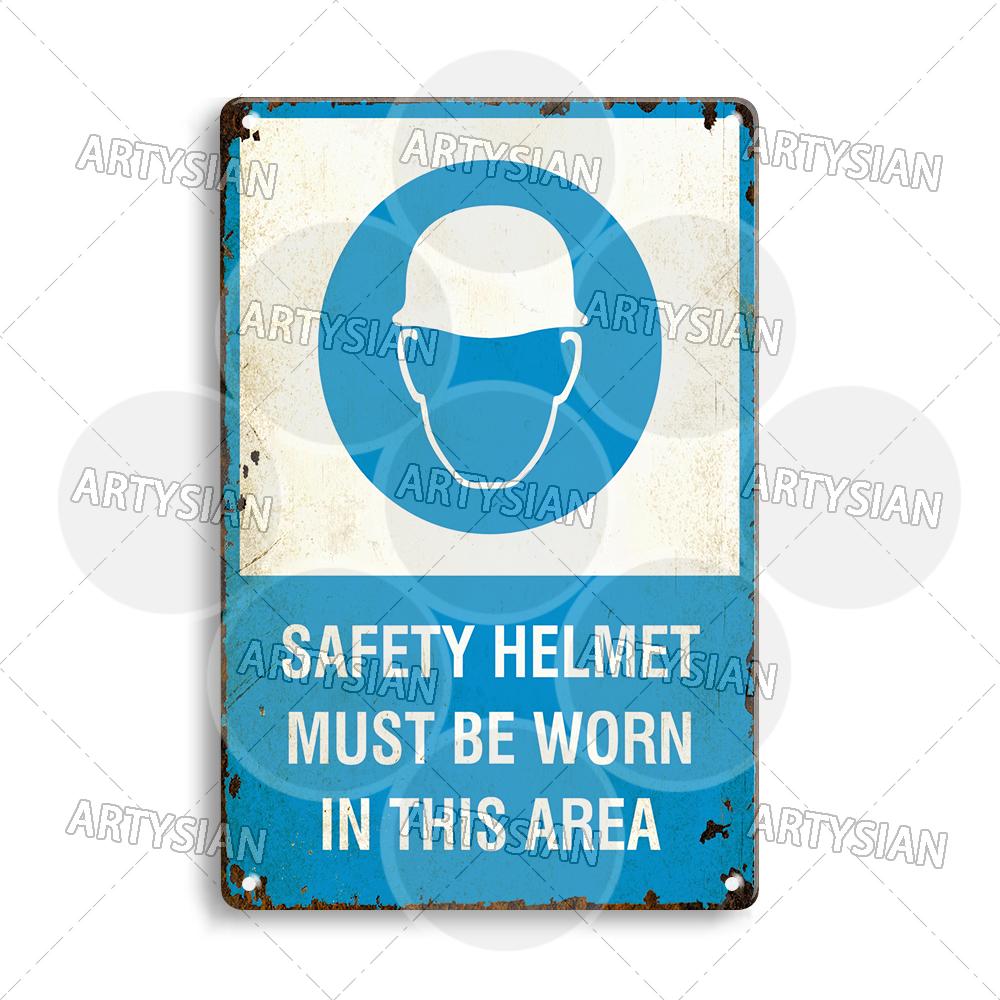 Workplace Warning Metal Sign PPE Plaque Restricted Area Safety Notice Workers Overhead Workplace Rules Construction Site Poster