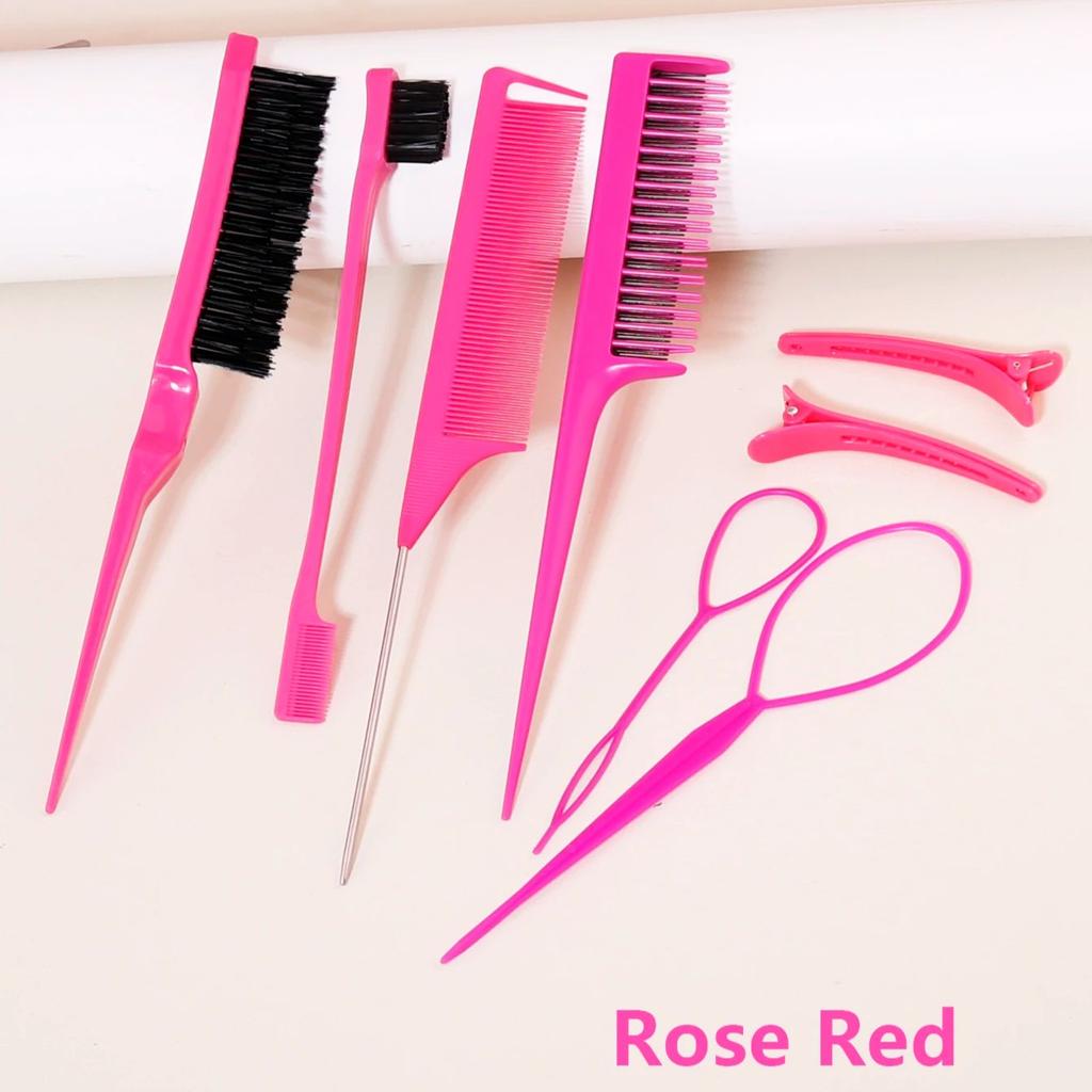 8pcs Hair Styling Comb set - Rake Combs,Rat-Tail Combs,Edge Brushes, Braiding Tools & Duckbill Clips, Special for real hair wigs