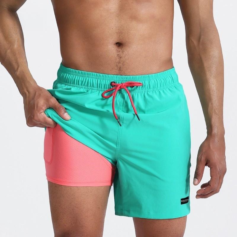 Mens Quick-Dry Board Shorts With Double-Layer Lining Surfing Swimming Beach Activities