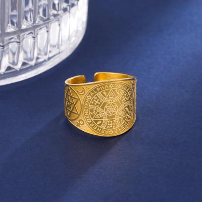 Engel Siegel Offene Ringe Enochianische Kabbala Magie Schutz Amulett Edelstahl Hexagramm Dreieck Fingerring Religiöser Schmuck