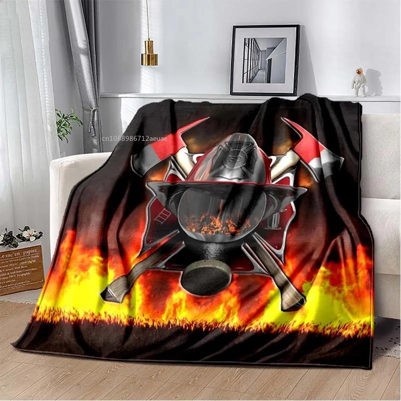 

Firefighters Flannel Blanket God Bless Firefighters with Angle Wings Art Lightweight Warm Plush Kids Adults Birthday Dream Gifts 80x120cm