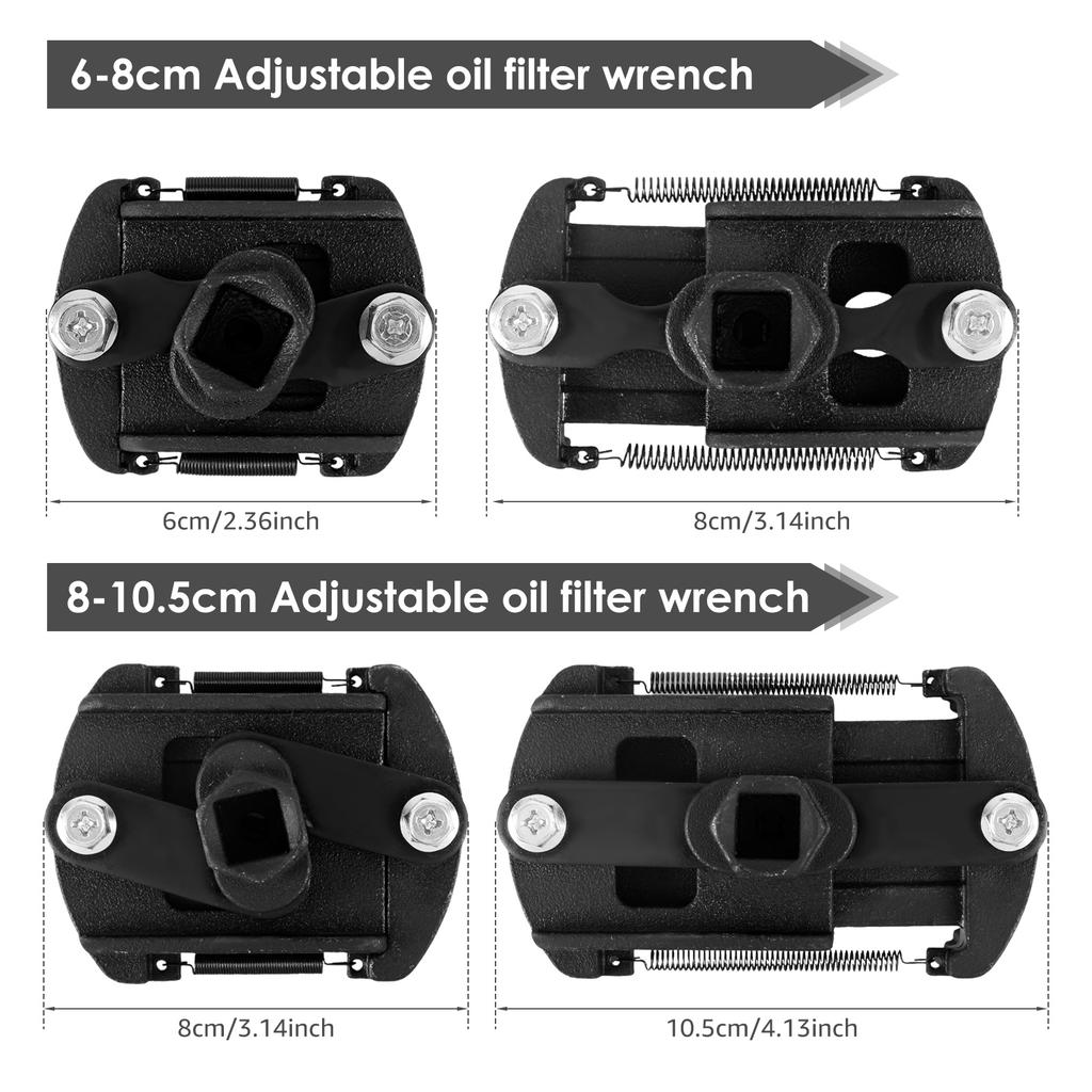 2 Pcs Heavy Duty Oil Filter Wrench 60-80mm 80-105mm Adjustable Oil Filter Cap Socket Wrench Universal Removal Tool Auto Parts