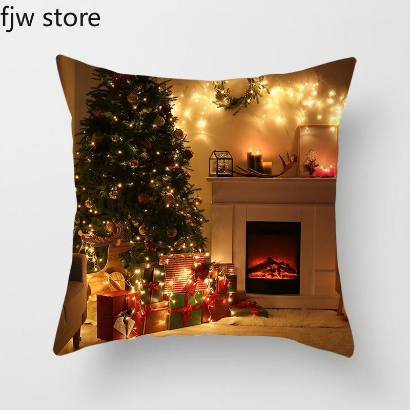 Weihnachten Neujahr Dekorative Kissenhülle Baum Kamin Druck Überwurf Sofa Stuhl Kissen Heimdeko
