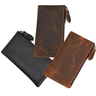 Herren Crazy Horse Leder Langes Portemonnaie Retro Große Kapazität Leder Reißverschluss Handy Tasche Damen Handtasche Japanischer und Koreanischer Stil Handtasche