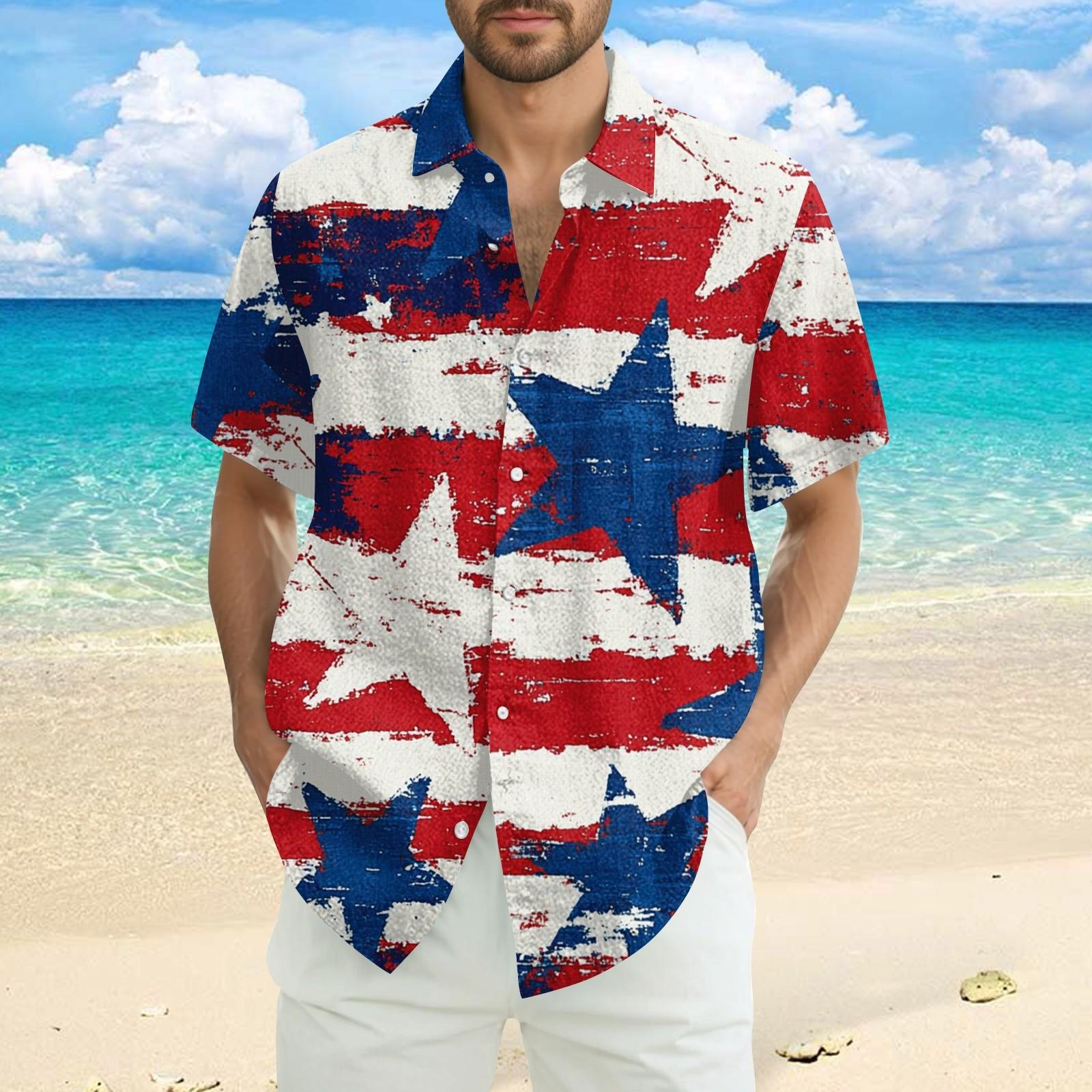 

Мужская повседневная рубашка с короткими рукавами и принтом «День независимости» XL белый