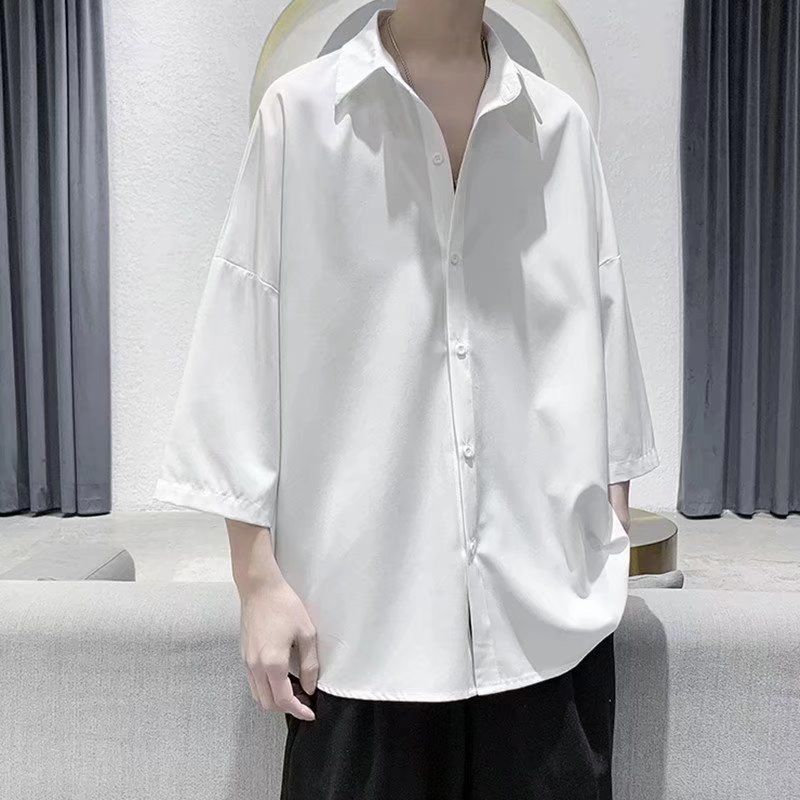 White Men's Lazy Style Five-point Sleeve Ice Silk Drooping Shirt Summer Handsome Fashion Brand Loose Casual Short-sleeved Jacket