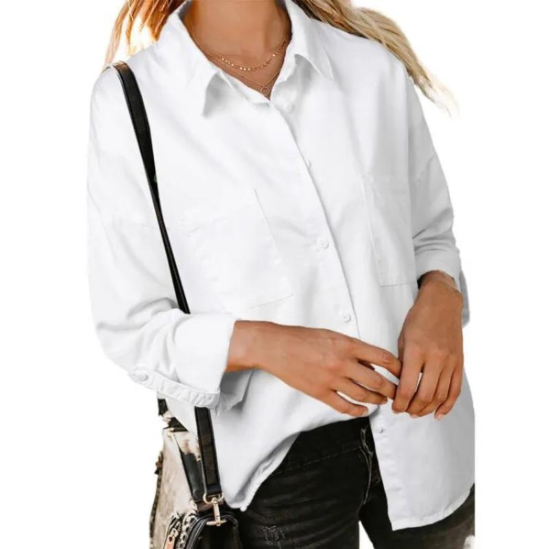 Spring Autumn Women's Denim Blouse Solid Lapel Long Sleeve Shirts Fashion Casual Office Lady Tops