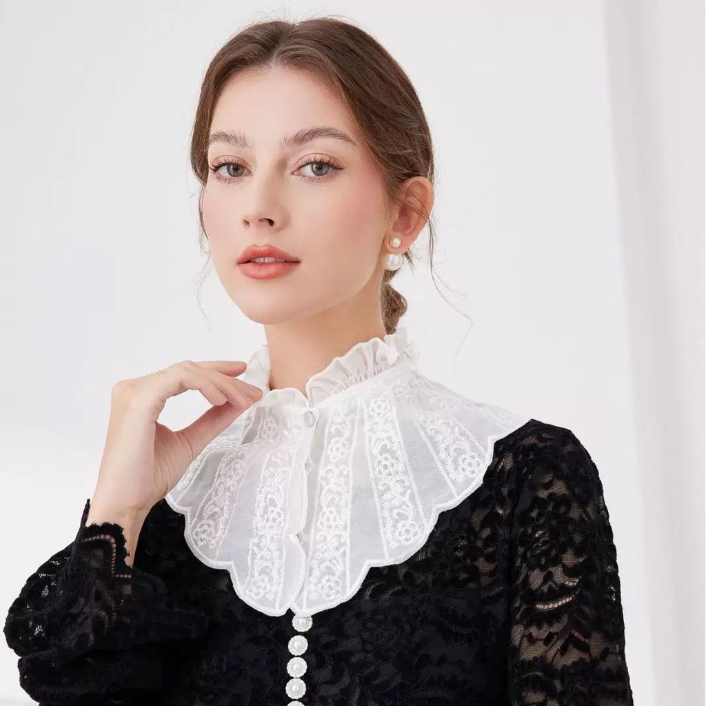 Women White Embroidered Fake Collar Elegant and Fashionable Shirt Versatile Decoration Stand Collar Detachable False Collar