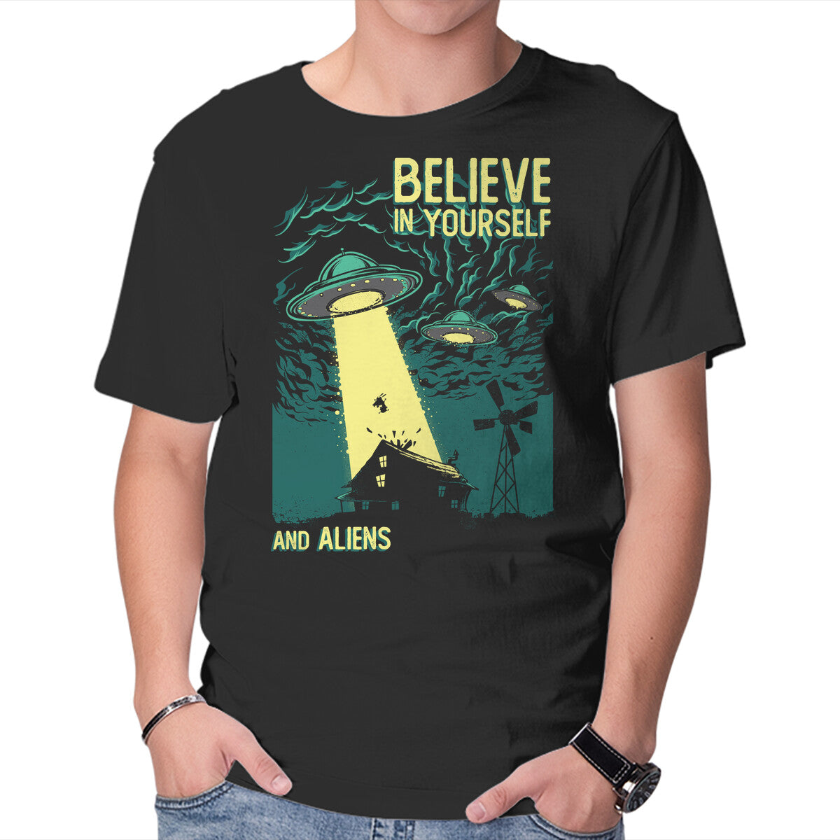 Unisex Crew Neck T-Shirt Yourself And Aliens Graphic Short Sleeve Casual Tee L