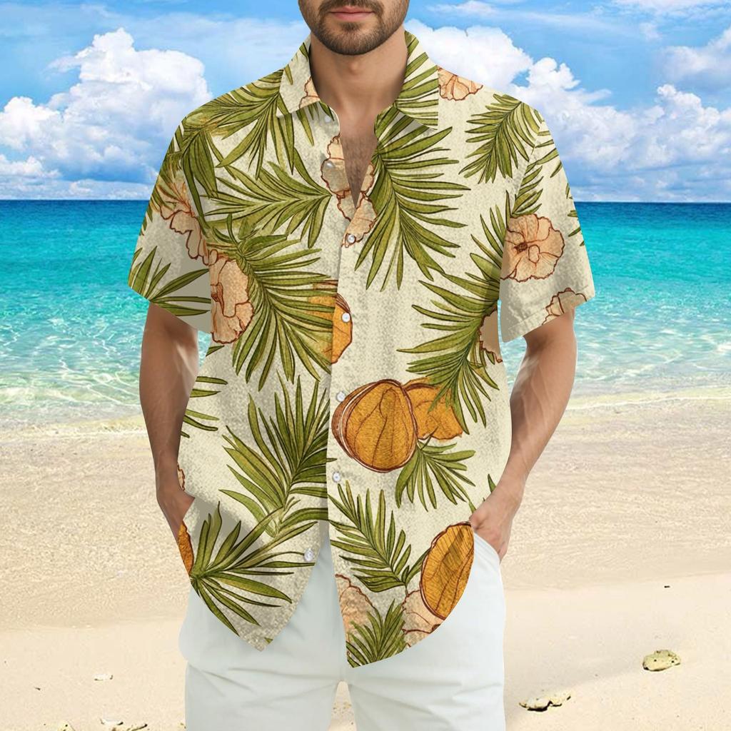Men's Fashion Casual Loose Hawaiian Print Short-sleeved Shirt