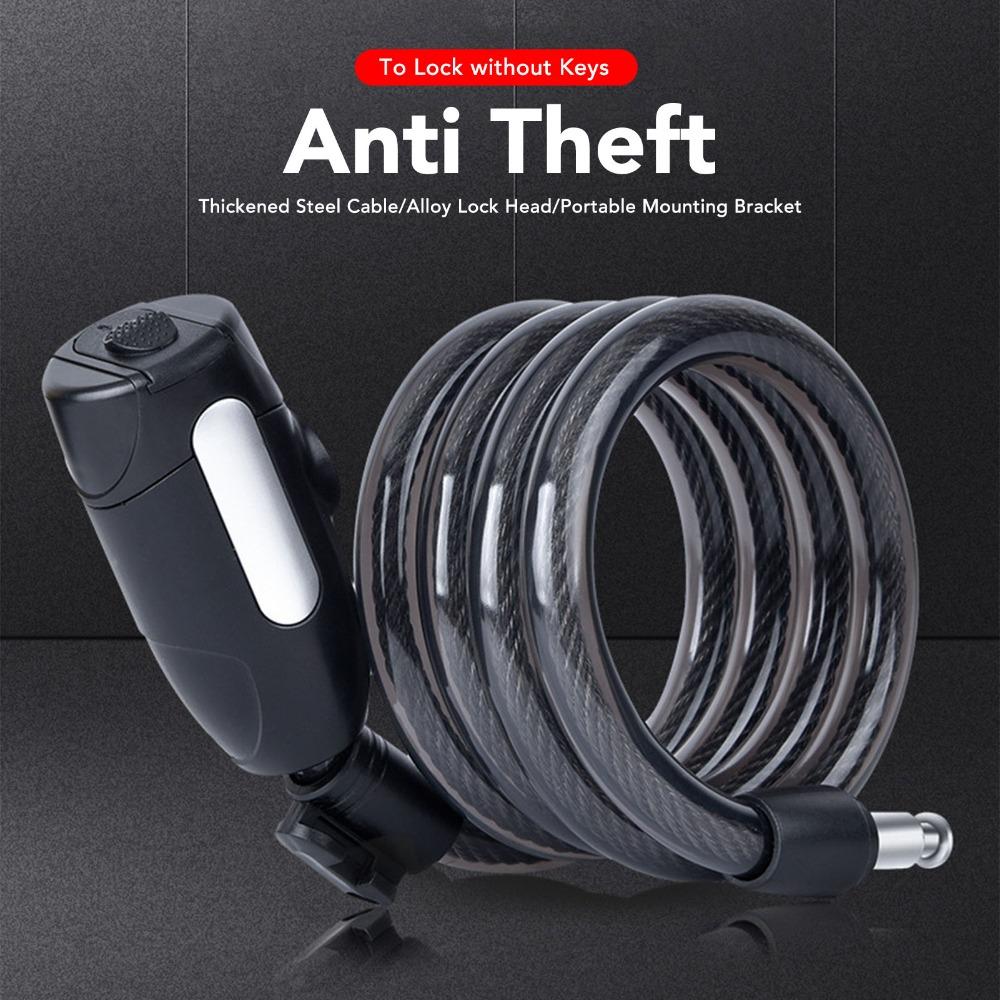 1.5 Meters Bike Lock Cable PVC,Steel Rope Bike Cable Durable Coiled Cable Lock  Scooter Locking