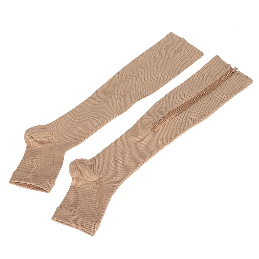 2 Stück Kompressionsstrümpfe mit Reißverschluss, Stützstrümpfe, elastische Beinstützstrümpfe mit offener Zehenpartie