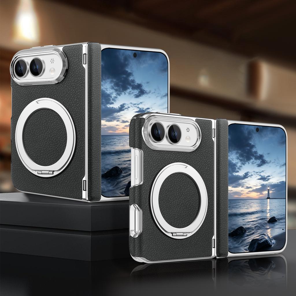 For iPhone Duo Ultra Fold Case Luxury Leather Matte Magnetic Rotating Bracket Shockproof Protection Hard Back Cover Accessories