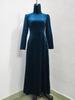 Elegant Gold Velvet High Collar Puff Sleeve Cinched Waist Long Dress for Autumn & Winter