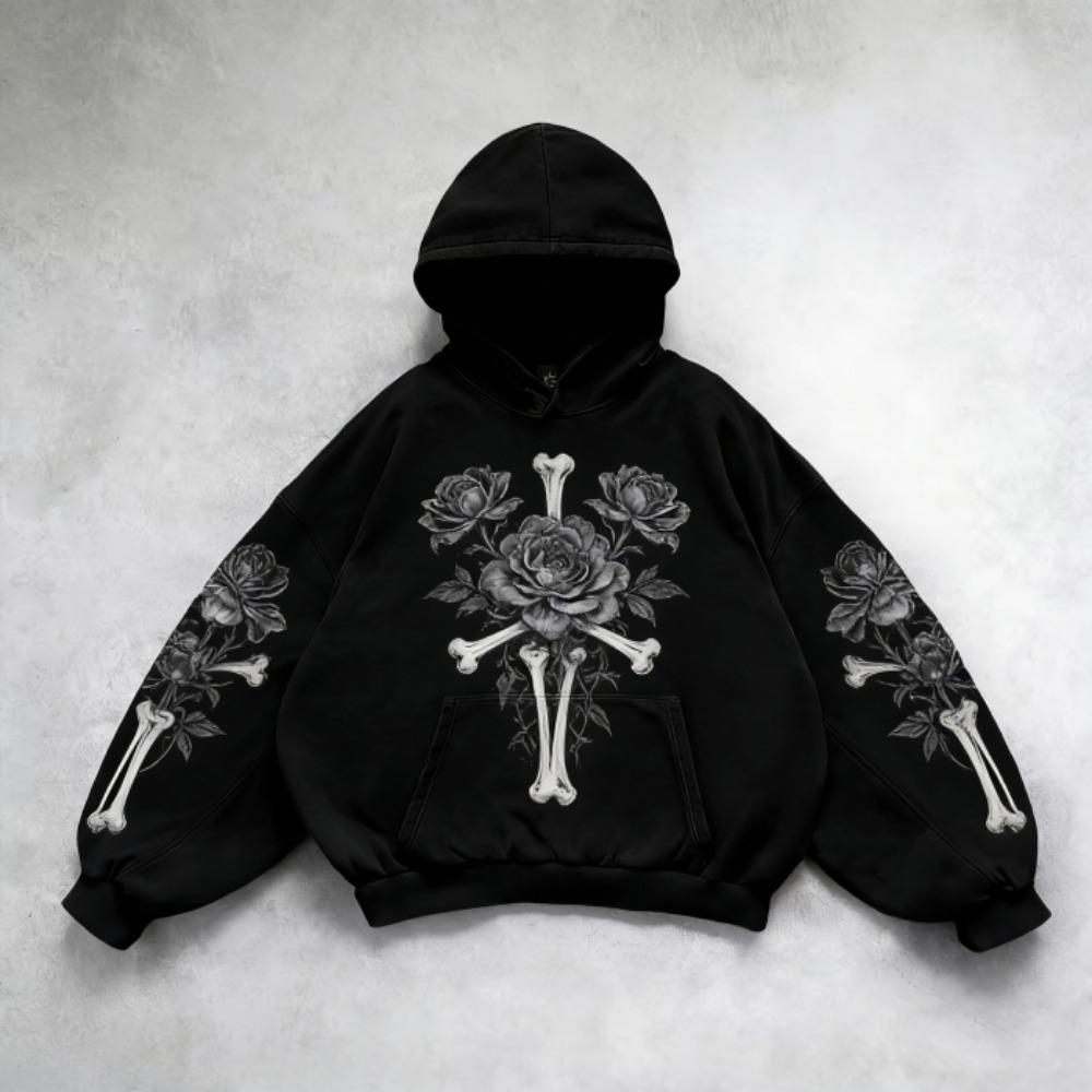 Černé Mikiny s Vintage Potiskem Módní Pánské Dámské Oversized Dlouhý Rukáv Pulovr Ležérní Mikiny Mikina Oblečení