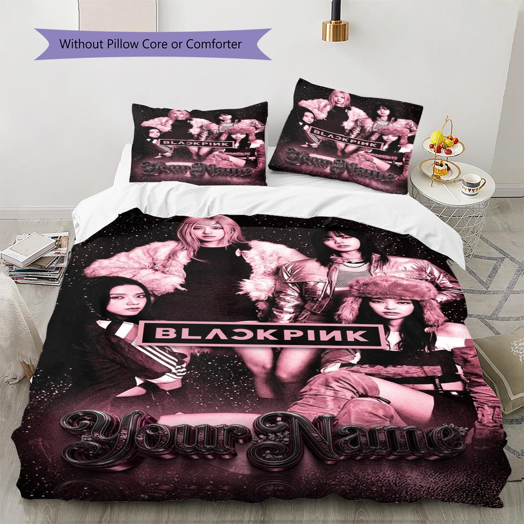 Name Custom Black&pink Pattern Bedding Set Quilt Cover Pillowcase Home Decor Gift (1 * duvet cover + 2 * pillowcase, without core)