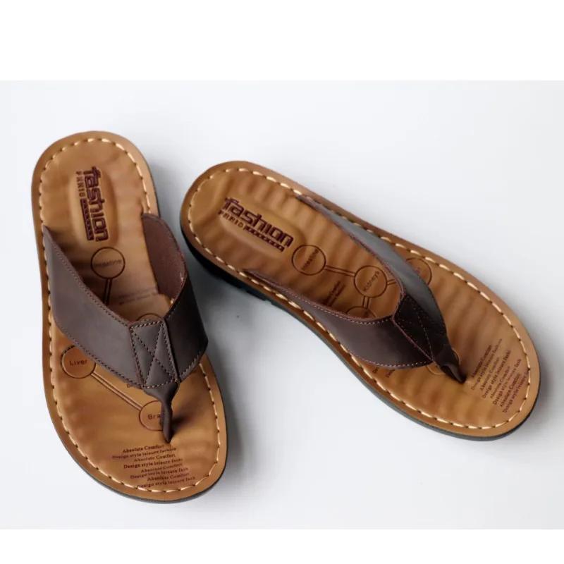 Slippers for Men Cowhide Leather Men's Beach Shoes Summer Men Flip Flops 2025 New Men Casual Slippers Comfortable Soft Pantuflas