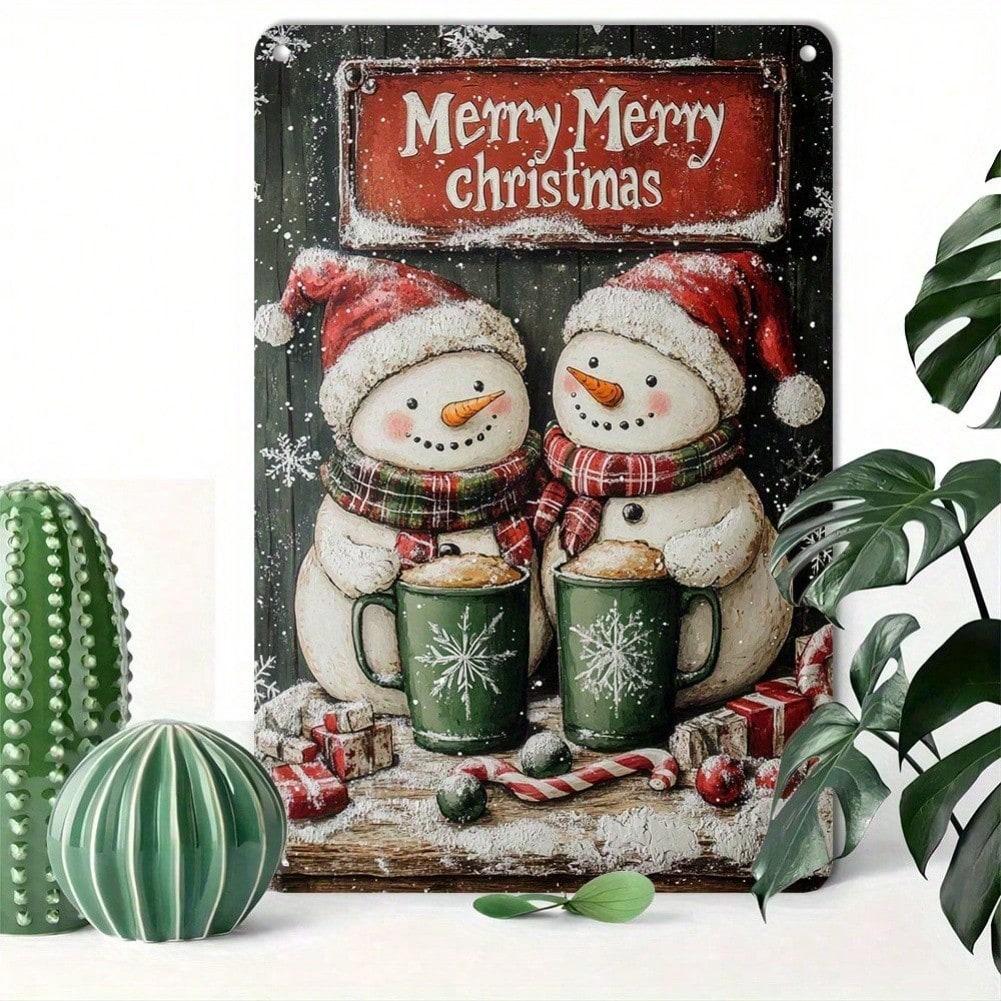 Vintage One Piece Snowman Tin Metal Wall Sign Christmas Holiday Home Decor