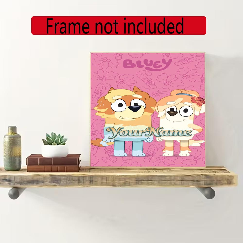Bluey Customize Your Name Diamond Painting Round Diamond Diy Frameless Holiday Artwork Suitable For Home Office Wall Decoration
