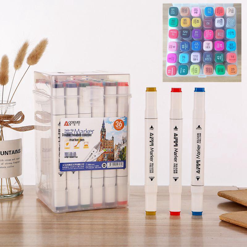 

36-Color Double-Ended Oil-Based Marker Pen Set with Four-Sided Barrel for Art, Journaling, and Painting - Perfect Gift for Students and Children