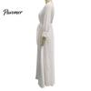 Bohemian Fall Dress Women V-Neck Lace for Fall, 3/4 Sleeves Maxi with Long Sleeve Belt, Solid Color Loose Casual Vacation Daily Wear