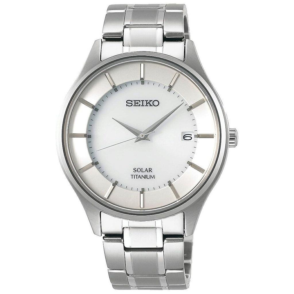 Seiko Selection Pair Solar SBPX101 Mens Watch Titanium Date Calendar White Made Japan