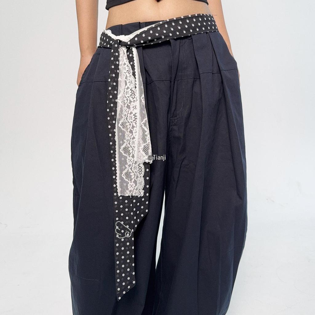 Retro Damstil Prickig Sidenscarf Bälte med Spets Midjekorsett - Perfekt till Jeans eller Kjola