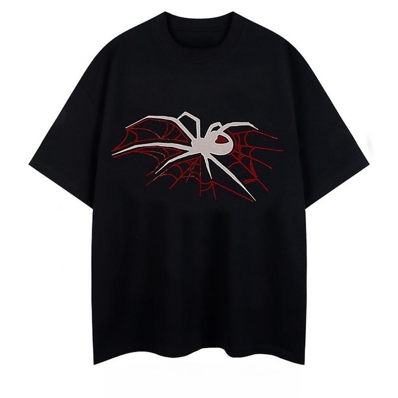 2025 Autumn Cotton T-shirt American Niche Spider Web Printing Comfortable Fashion Skin-friendly Trend Large Size Couple T-shirt