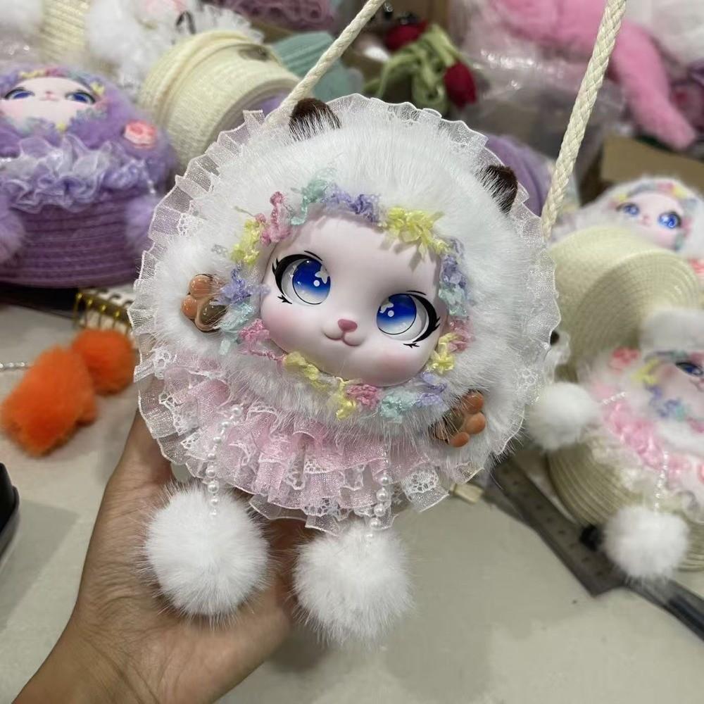 Pom-Pom Cartoon Animal Coin Purse Lace Decor Kids Shoulder Pouch Plush Crossbody Bag For Children