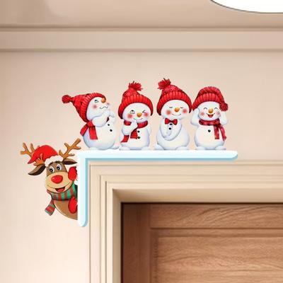 Weihnachts-Türschmuck Niedlicher Cartoon Schneemann Weihnachtsmann Rentier Lebkuchen Türrahmen Deko Holz Heim Wand Eckschild für Wand Schrank Regal