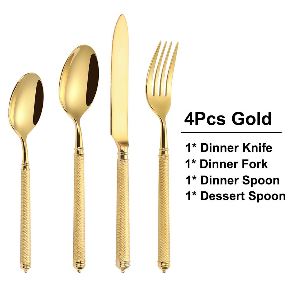 4/8/12/16Pcs Gold Heavy Tableware Stainless Steel 304 Cutlery Sliver Dinner Set Mirror Western Knife Fork Spoon Kitchen Utensils