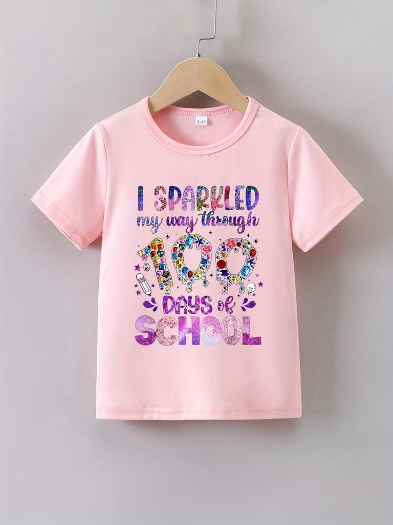 European sizes Girls Summer Short-Sleeve T-Shirt with The Print Shining for 100 Days at School