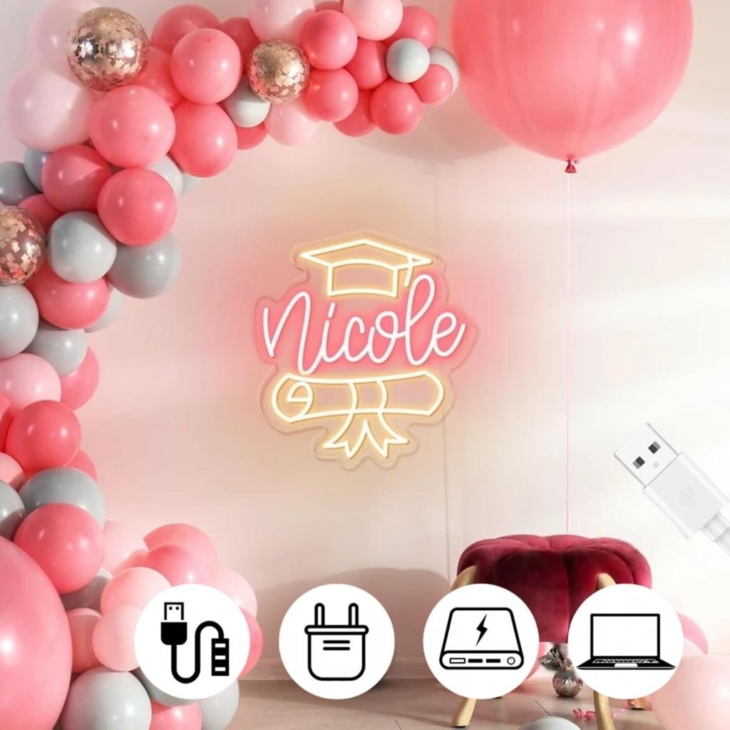 Custom Graduation Name Neon Sign, Congrats Grad Name Sign Class of 2025 Graduation Prom Party Neon Light Backdrop Decor, Gift for Friends, Class Room