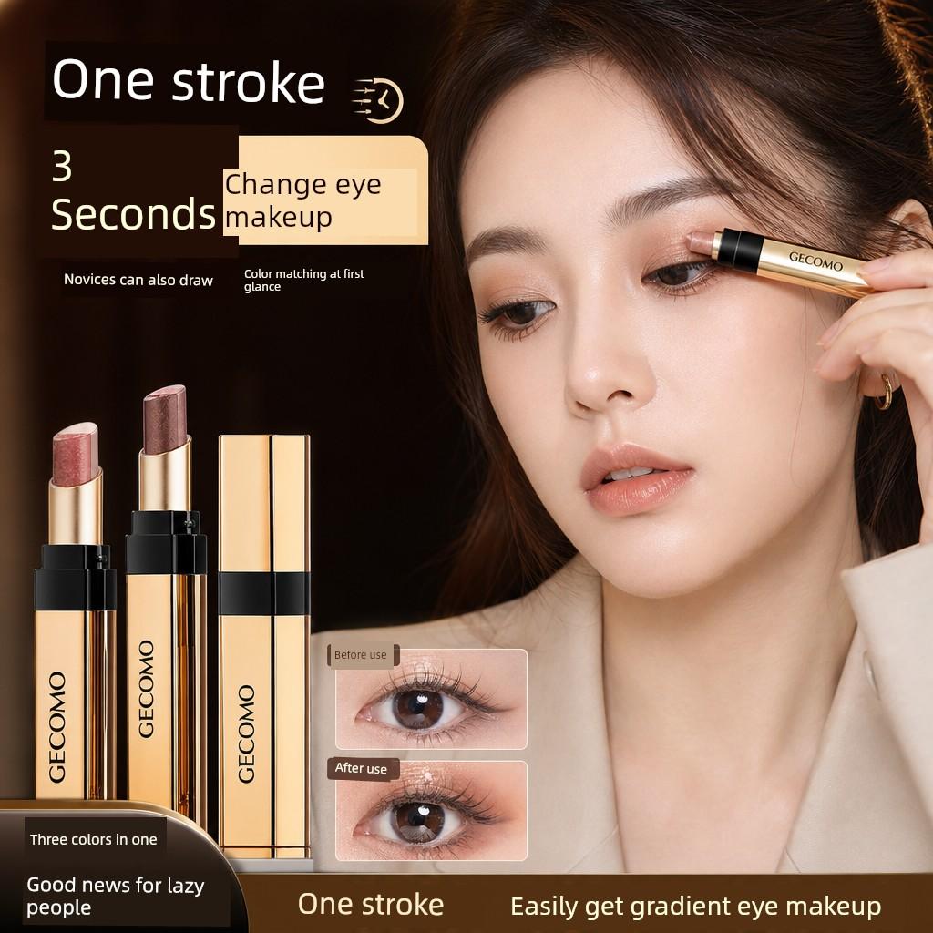 One-Touch Molding Three-Color Eye Shadow Stick Shimmer Matte Anti-Earth Color Water Not Smudge Suitable for Newbie Beginner Genuine Goods