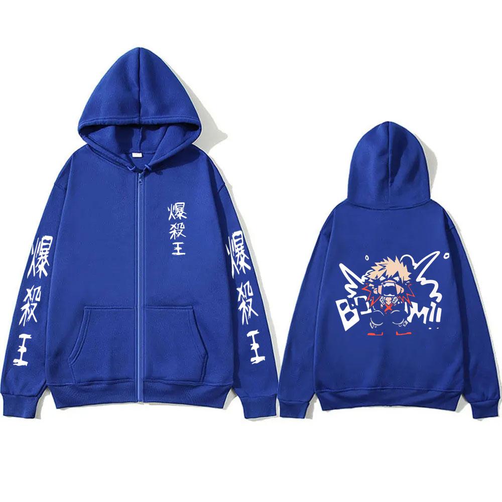 Anime My Hero Academia Bakugou Katsuki Reißverschluss Hoodie Herren Damen Freizeit Cosplay Zip-Up Jacke Männlich Manga Lustiges Sweatshirt