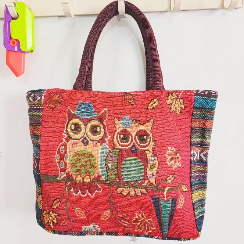 Canvas bag, women's large-capacity double-sided embroidered animal handbag, mommy bag, go shopping, handbag