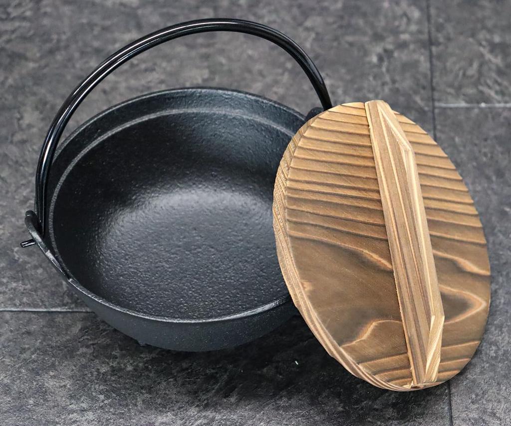 Asahi Nanbu Iron Pot, 15cm Diameter, Single Handle, with Wooden Lid (Gas and IH Compatible), Commercial Grade
