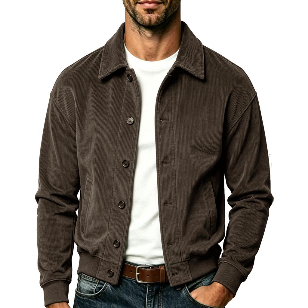 Herren Cordjacke Reverskragen Knopfleiste Seitentasche Vintage Amerikanisch Retro Lässige Oberbekleidung Herbst Winter Tägliche Jacken