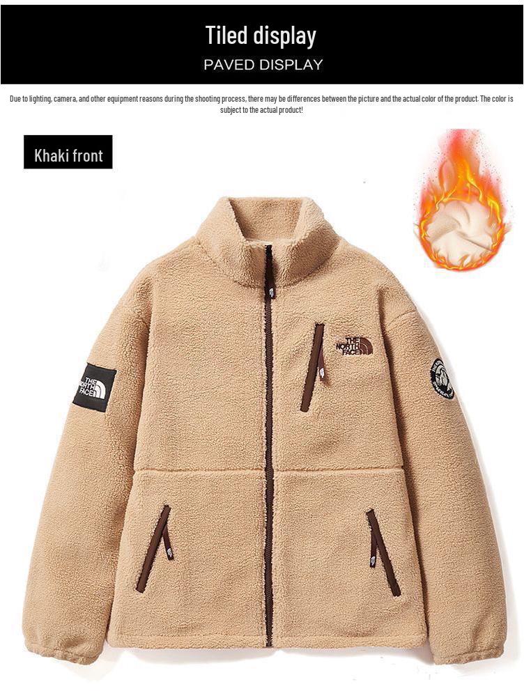 Unisex trendy tlustá bunda s výstřihem do stojáčku, podšitá fleecem, vyšívaná, z jehněčí vlny, pro páry