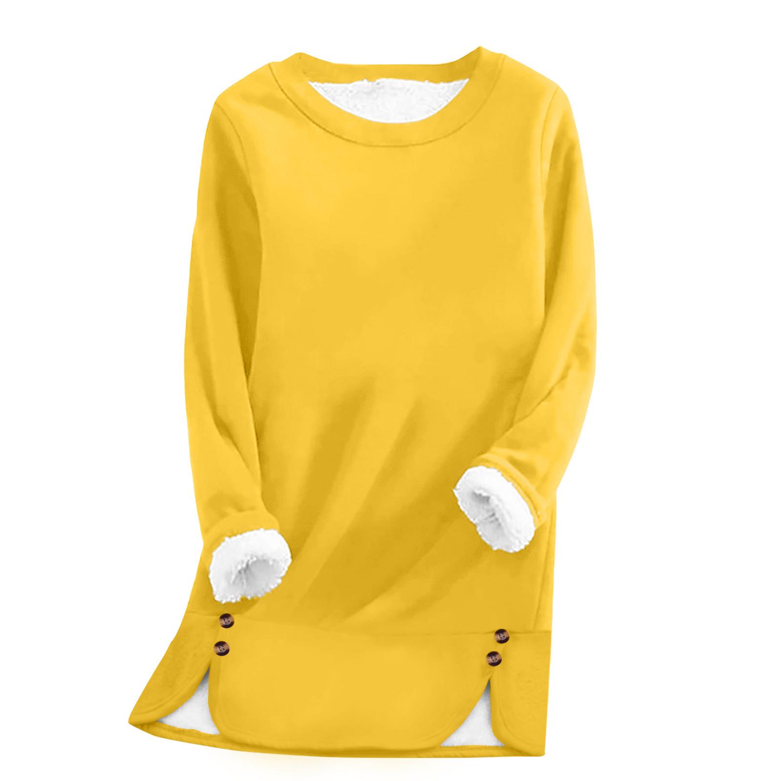 

Women s Fashion Solid Color Round Neck Long Sleeve Plush Versatile Warm Bottom Shirt Top S жовтий