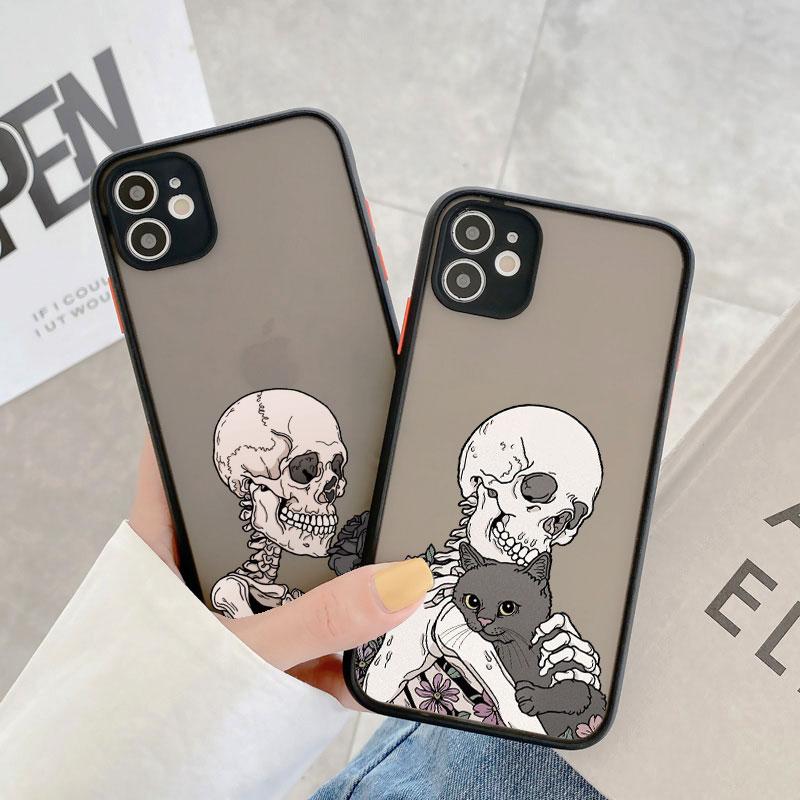 Luxury Funny Cute Skeleton Skull Cat Case for iPhone X XS XR 16 15 14 13 12 11 Pro Max SE2 7 8 Plus Shockproof Back Cover Funda