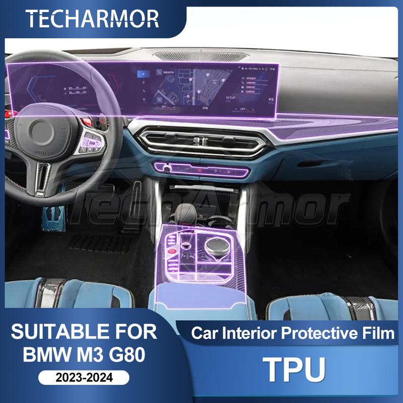 Car Interior TPU Protector Anti-scratch Film For BMW M3 G80 2023 2024 Auto Protective Transparent Anti-tear Stickers Accessories.