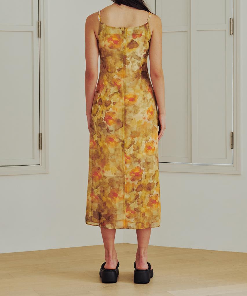 13MONTH Sheer Flower Long Dress (Yellow)