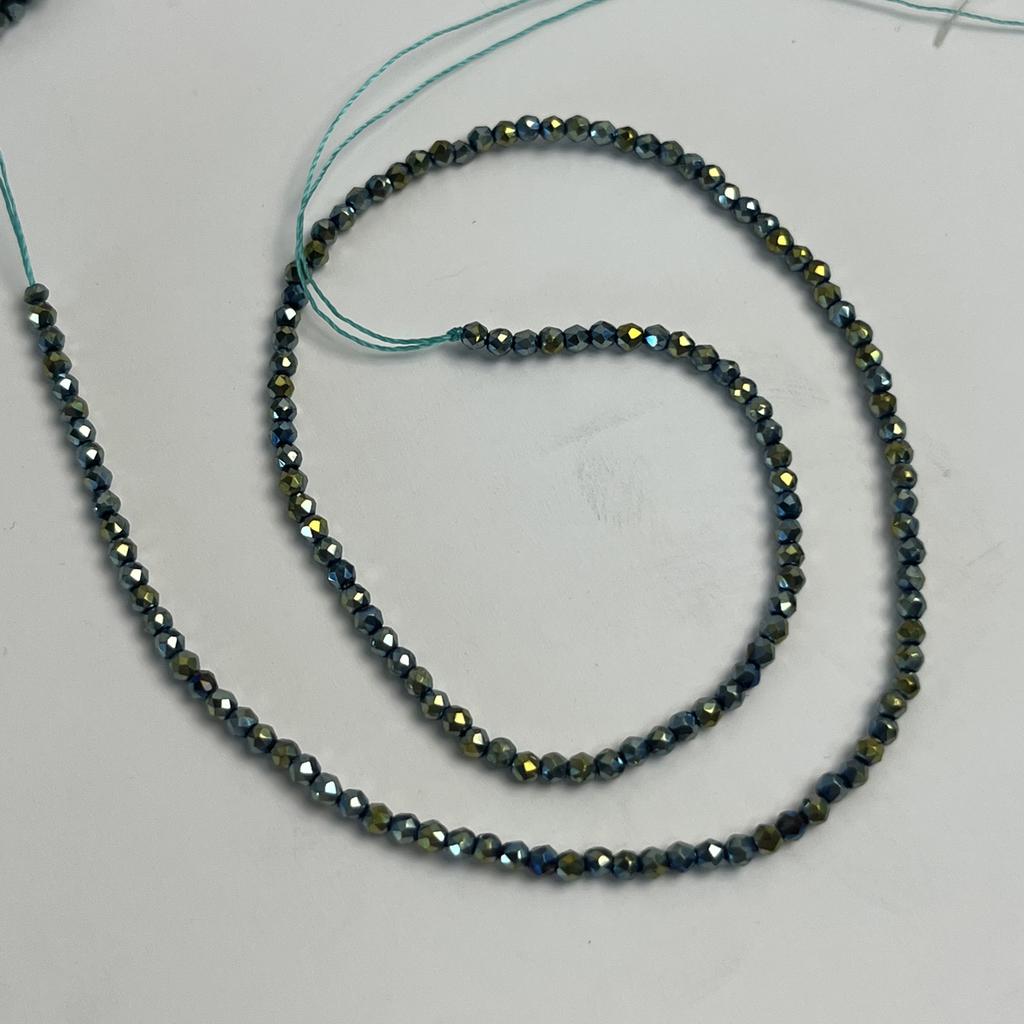 5String, Small Beads 2mm/3mm, Green Iridescent Plated Glass Beads, Loose Spacer Beads for Jewelry Making DIY Necklace Bracelet Accessories 38cm